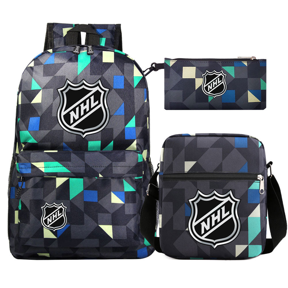 Hockey Team  Printed Schoolbag Backpack Shoulder Bag Pencil Bag 3pcs set for Kids Students