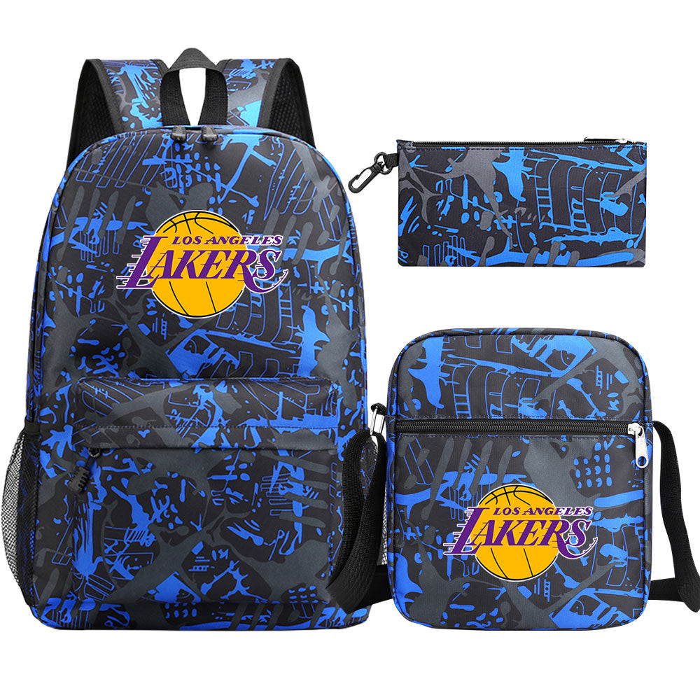 Los Angeles Lakers Schoolbag Backpack Shoulder Bag Pencil Bag 3pcs set for Kids Students