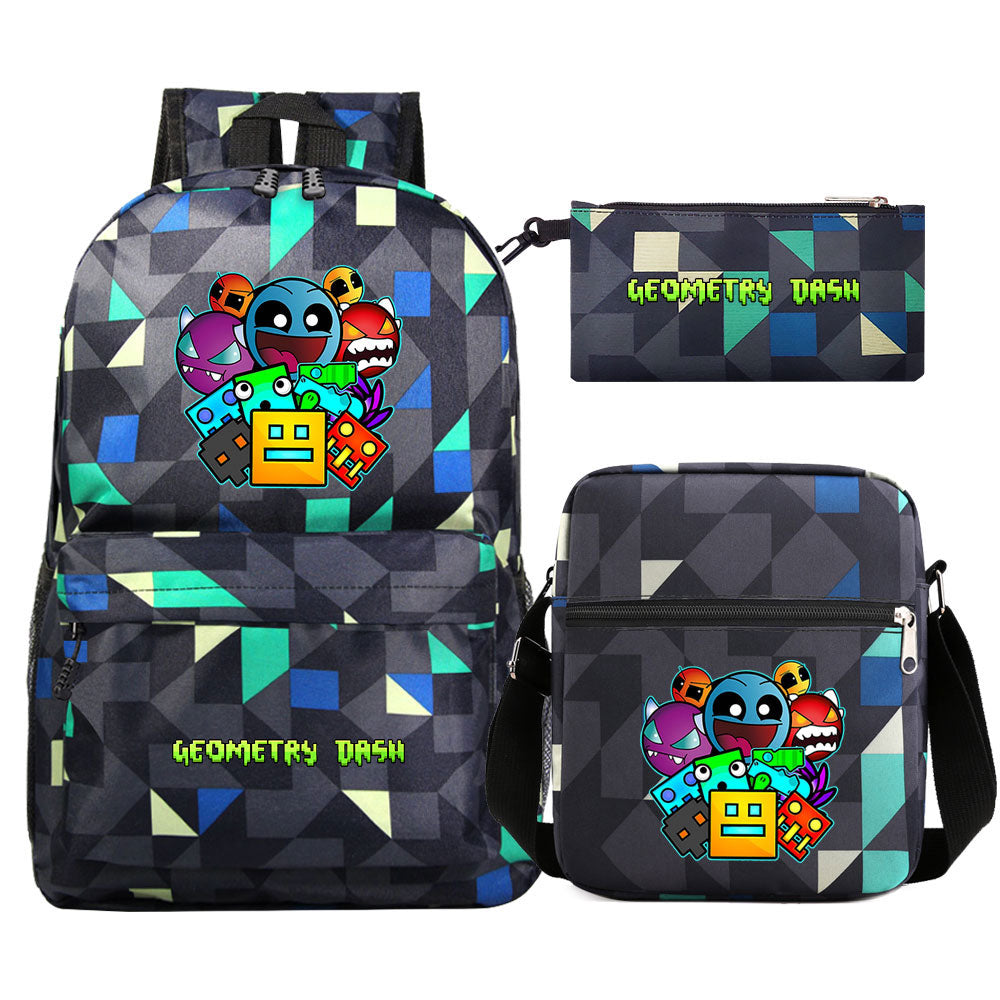 Geometry Dash Schoolbag Backpack Shoulder Bag Pencil Case set for Kids Students