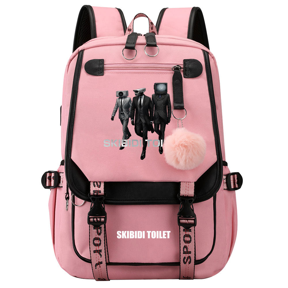 Skibidi Toilet Waterproof Backpack School Notebook Travel Bags USB Charging