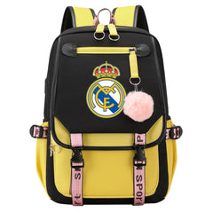 Real Madrid Football Club Waterproof Backpack School Notebook Travel Bags USB Charging