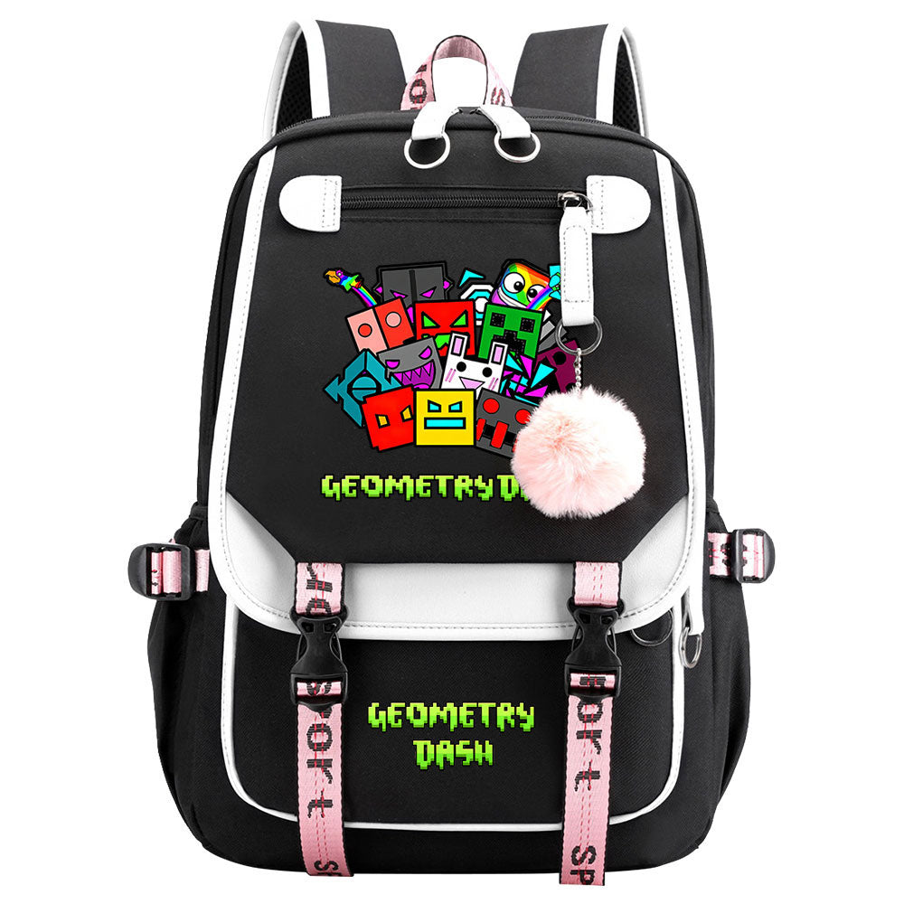 Geometry Dash Waterproof Backpack School Notebook Travel Bags USB Charging