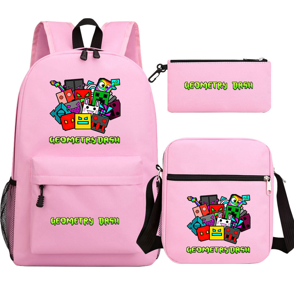 Geometry Dash Schoolbag Backpack Shoulder Bag Pencil Case set for Kids Students