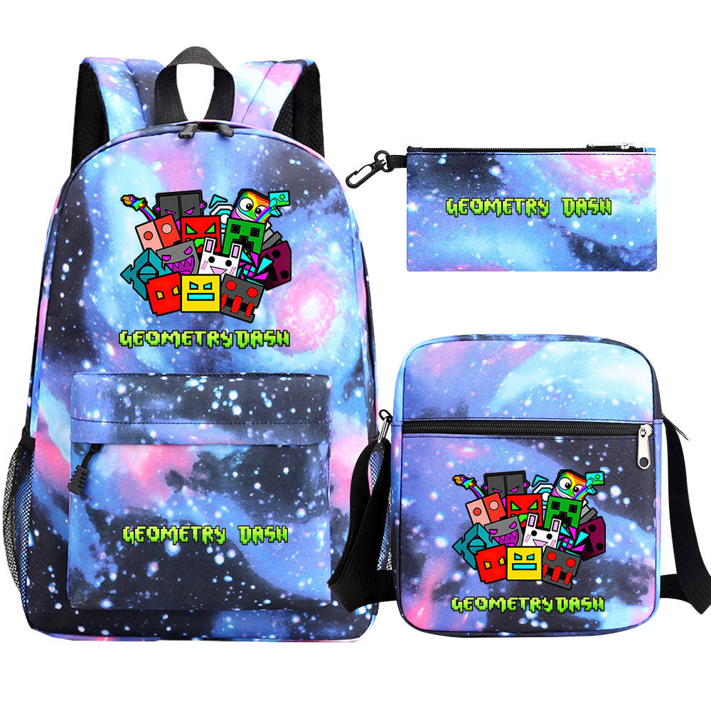 Geometry Dash Schoolbag Backpack Shoulder Bag Pencil Case set for Kids Students