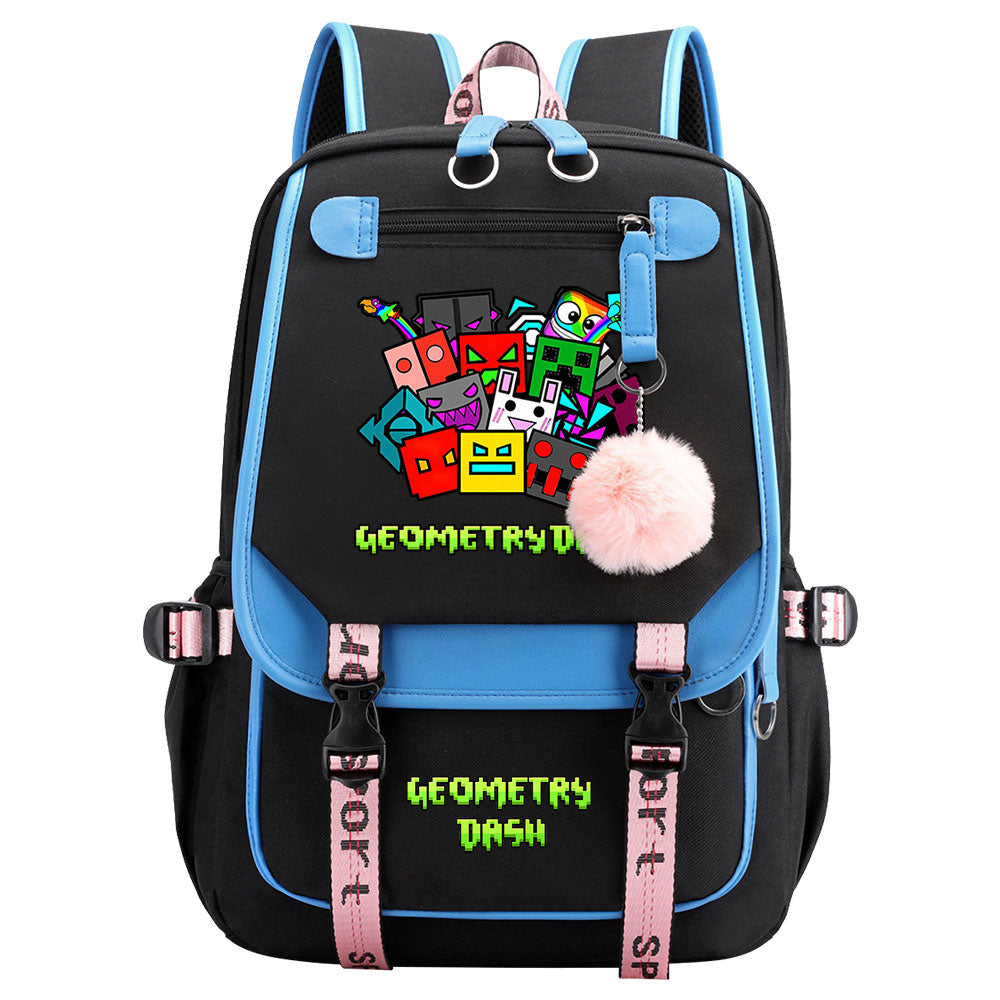 Geometry Dash Waterproof Backpack School Notebook Travel Bags USB Charging