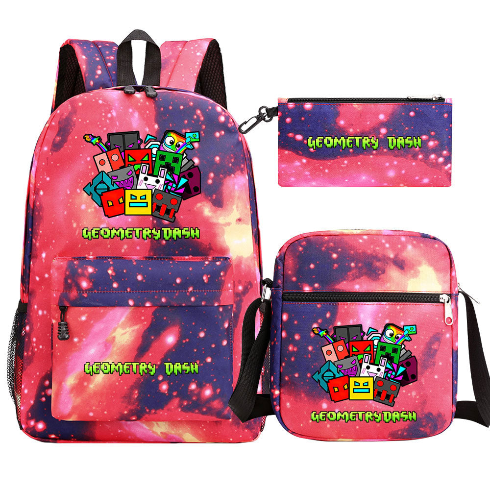 Geometry Dash Schoolbag Backpack Shoulder Bag Pencil Case set for Kids Students