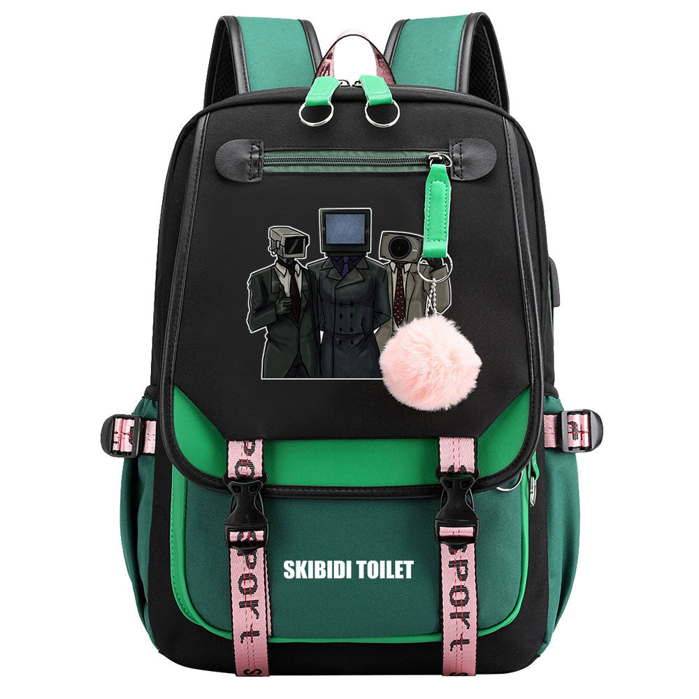 Skibidi Toilet Waterproof Backpack School Notebook Travel Bags USB Charging