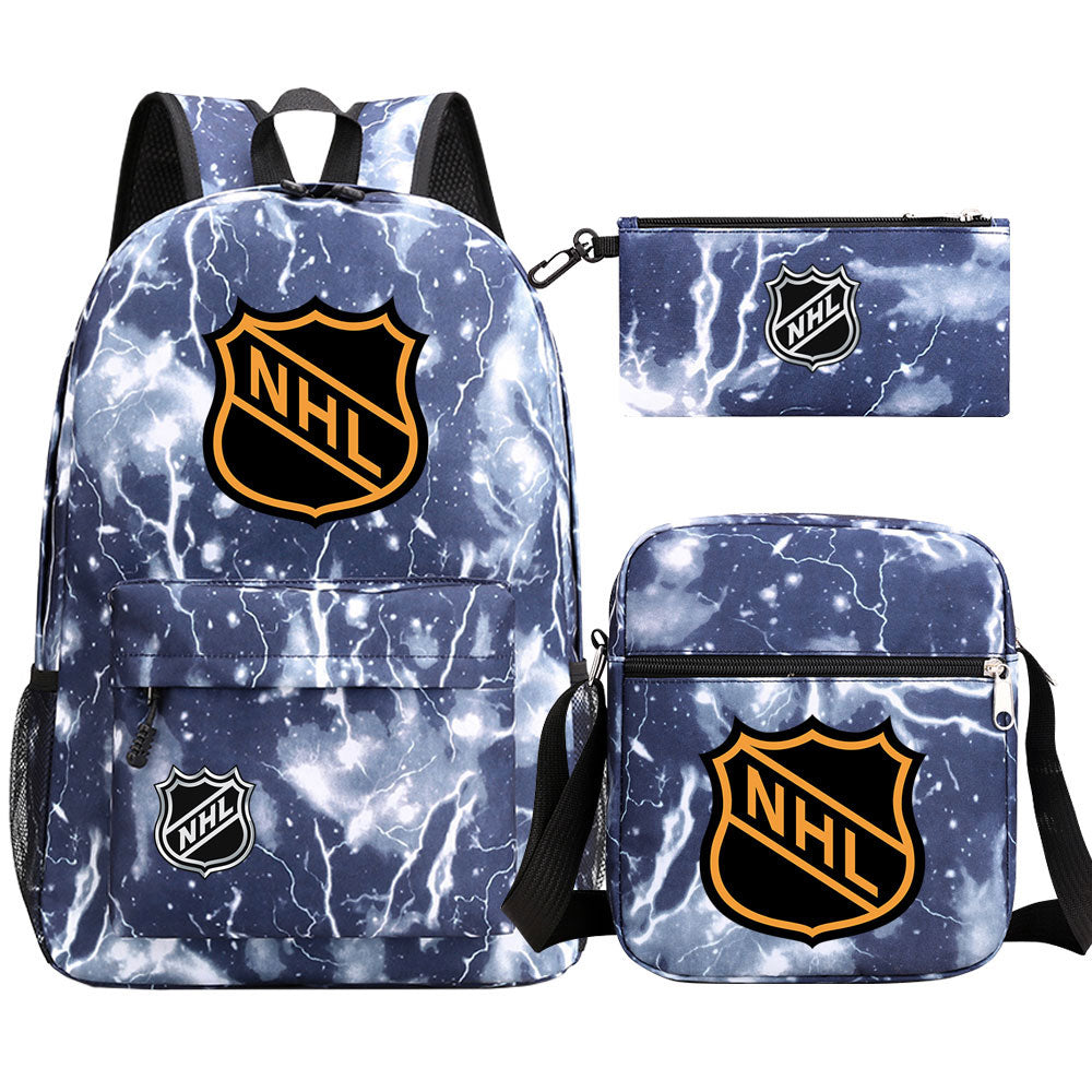 Hockey Team  Printed Schoolbag Backpack Shoulder Bag Pencil Bag 3pcs set for Kids Students