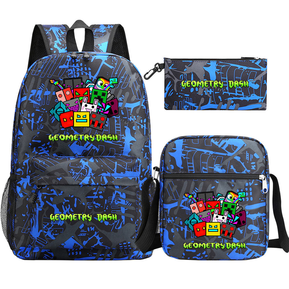 Geometry Dash Schoolbag Backpack Shoulder Bag Pencil Case set for Kids Students