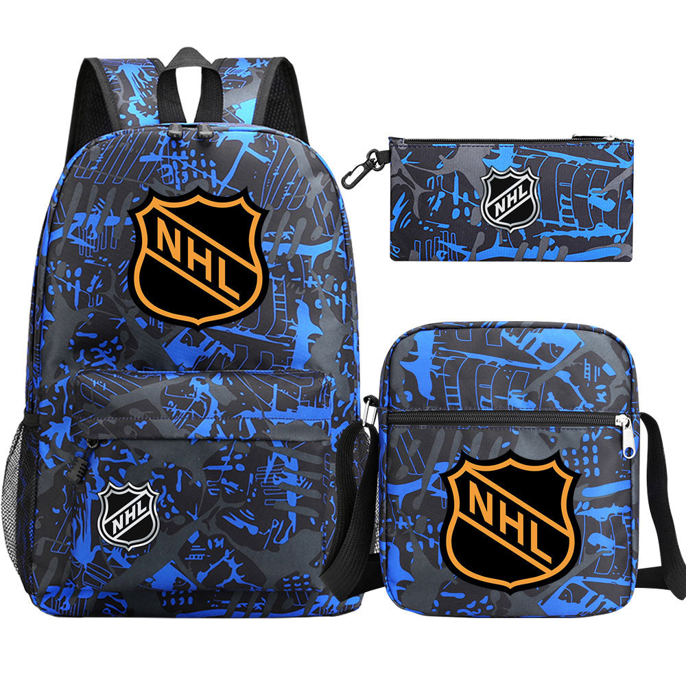 Hockey Team  Printed Schoolbag Backpack Shoulder Bag Pencil Bag 3pcs set for Kids Students