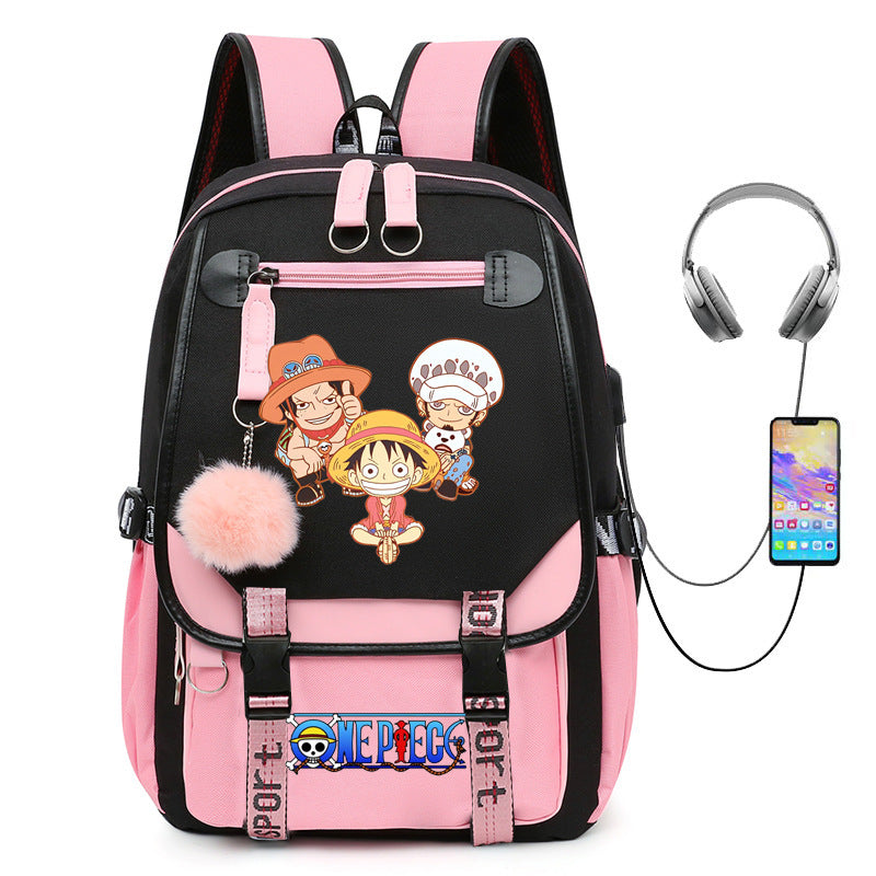 One Piece Waterproof Backpack School Notebook Travel Bags USB Charging