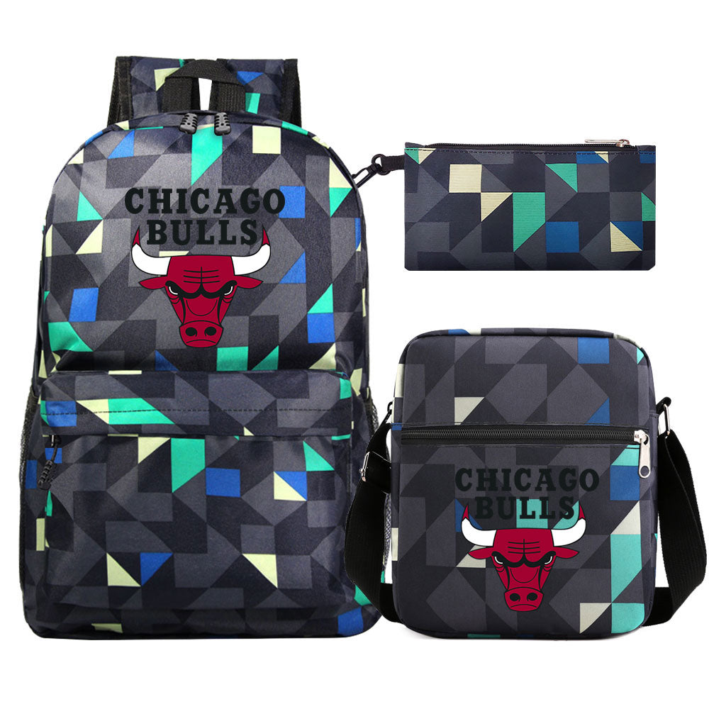 Chicago Bulls Schoolbag Backpack Shoulder Bag Pencil Bag 3pcs set for Kids Students