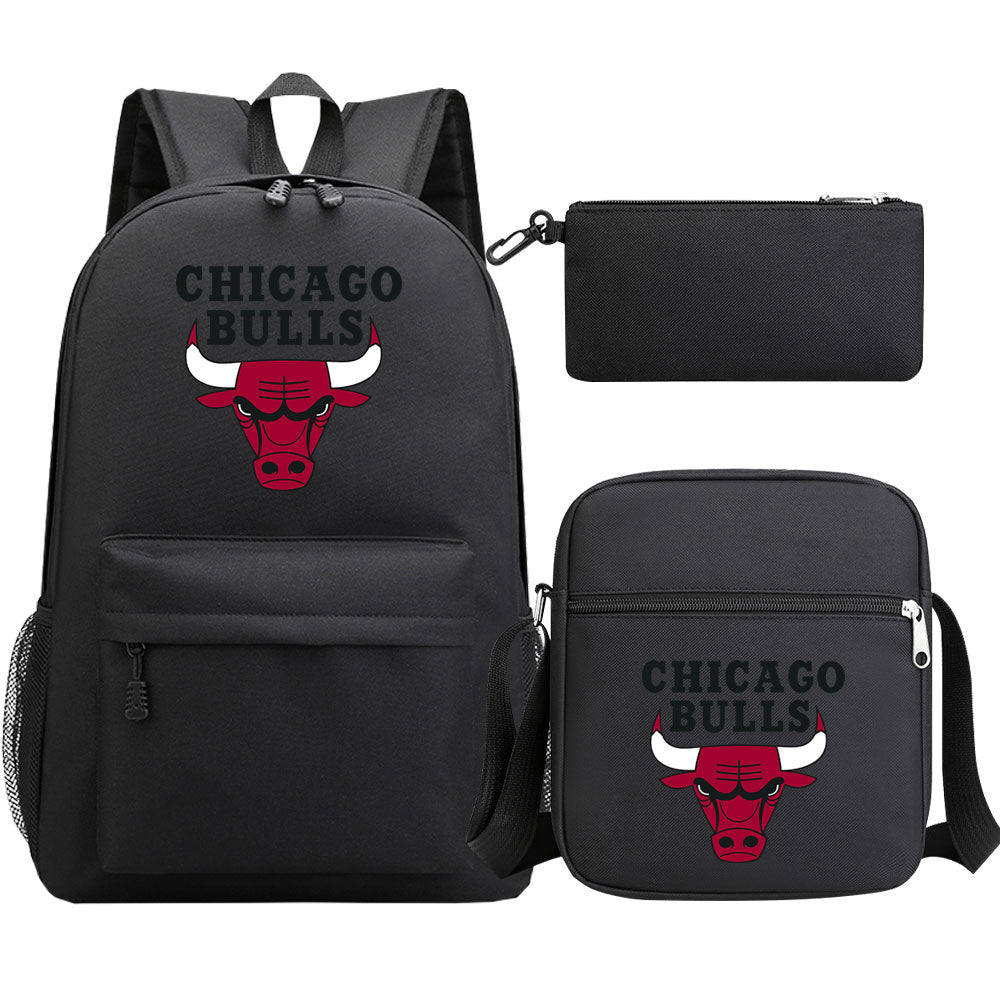 Chicago Bulls Schoolbag Backpack Shoulder Bag Pencil Bag 3pcs set for Kids Students