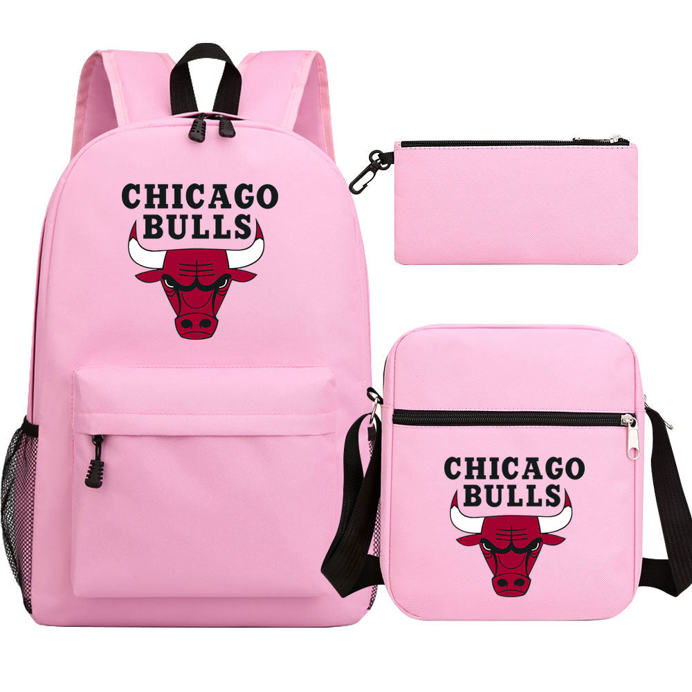 Chicago Bulls Schoolbag Backpack Shoulder Bag Pencil Bag 3pcs set for Kids Students