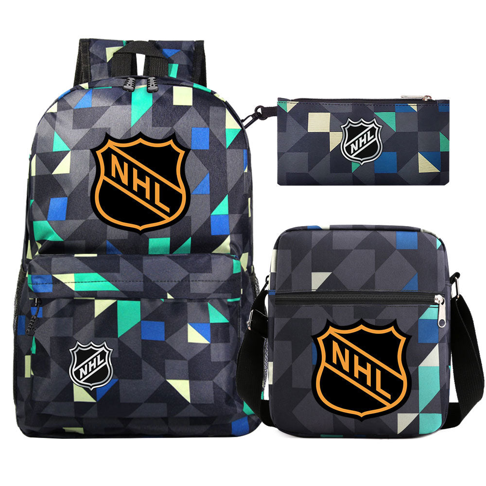 Hockey Team  Printed Schoolbag Backpack Shoulder Bag Pencil Bag 3pcs set for Kids Students