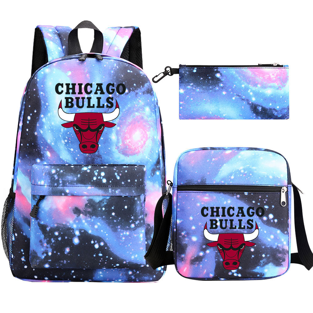Chicago Bulls Schoolbag Backpack Shoulder Bag Pencil Bag 3pcs set for Kids Students