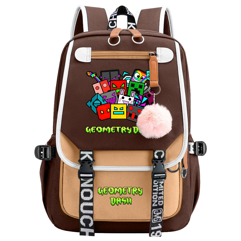 Geometry Dash Waterproof Backpack School Notebook Travel Bags USB Charging