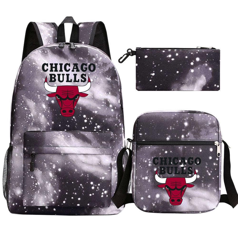 Chicago Bulls Schoolbag Backpack Shoulder Bag Pencil Bag 3pcs set for Kids Students