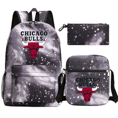 Chicago Bulls Schoolbag Backpack Shoulder Bag Pencil Bag 3pcs set for Kids Students