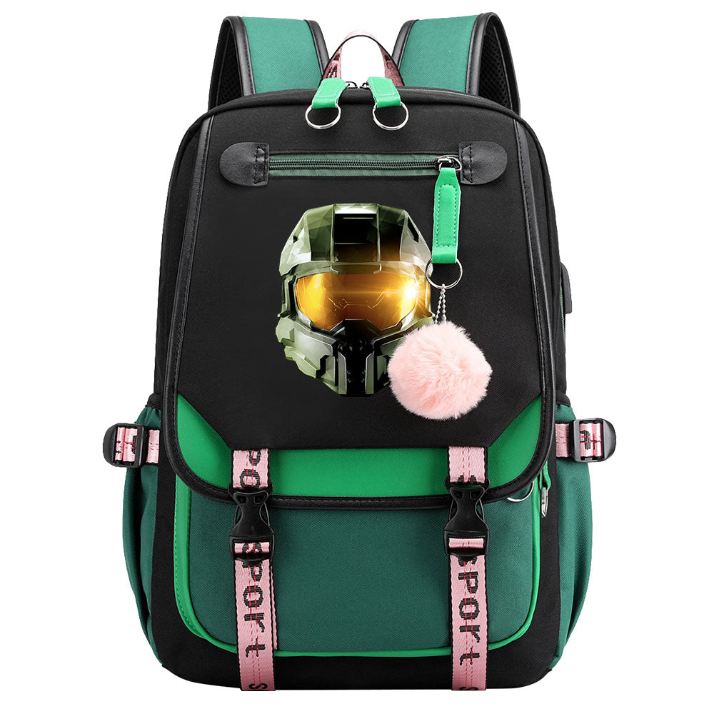 Halo Infinite Waterproof Backpack School Notebook Travel Bag USB Charging