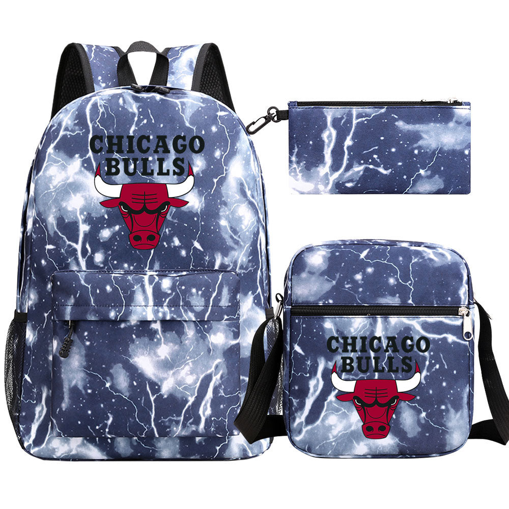 Chicago Bulls Schoolbag Backpack Shoulder Bag Pencil Bag 3pcs set for Kids Students