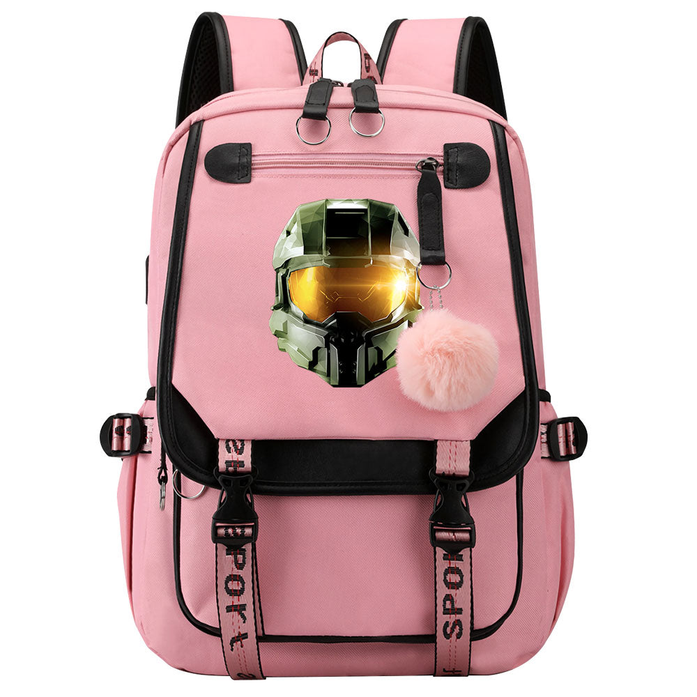Halo Infinite Waterproof Backpack School Notebook Travel Bag USB Charging