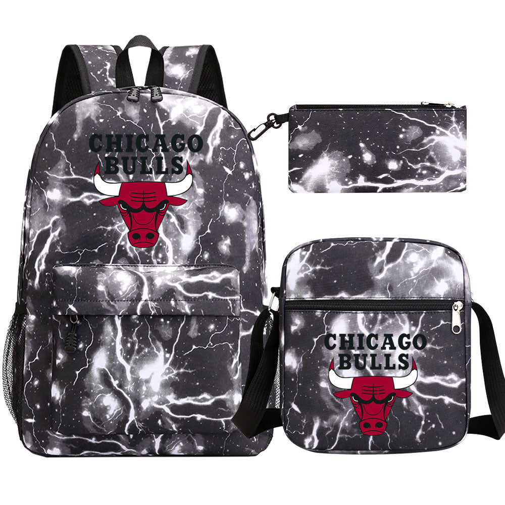Chicago Bulls Schoolbag Backpack Shoulder Bag Pencil Bag 3pcs set for Kids Students