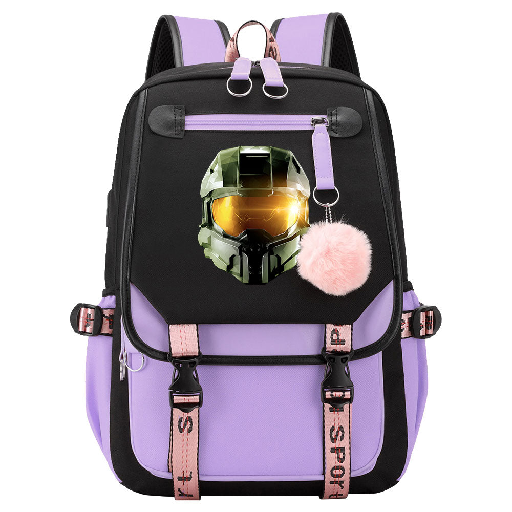 Halo Infinite Waterproof Backpack School Notebook Travel Bag USB Charging