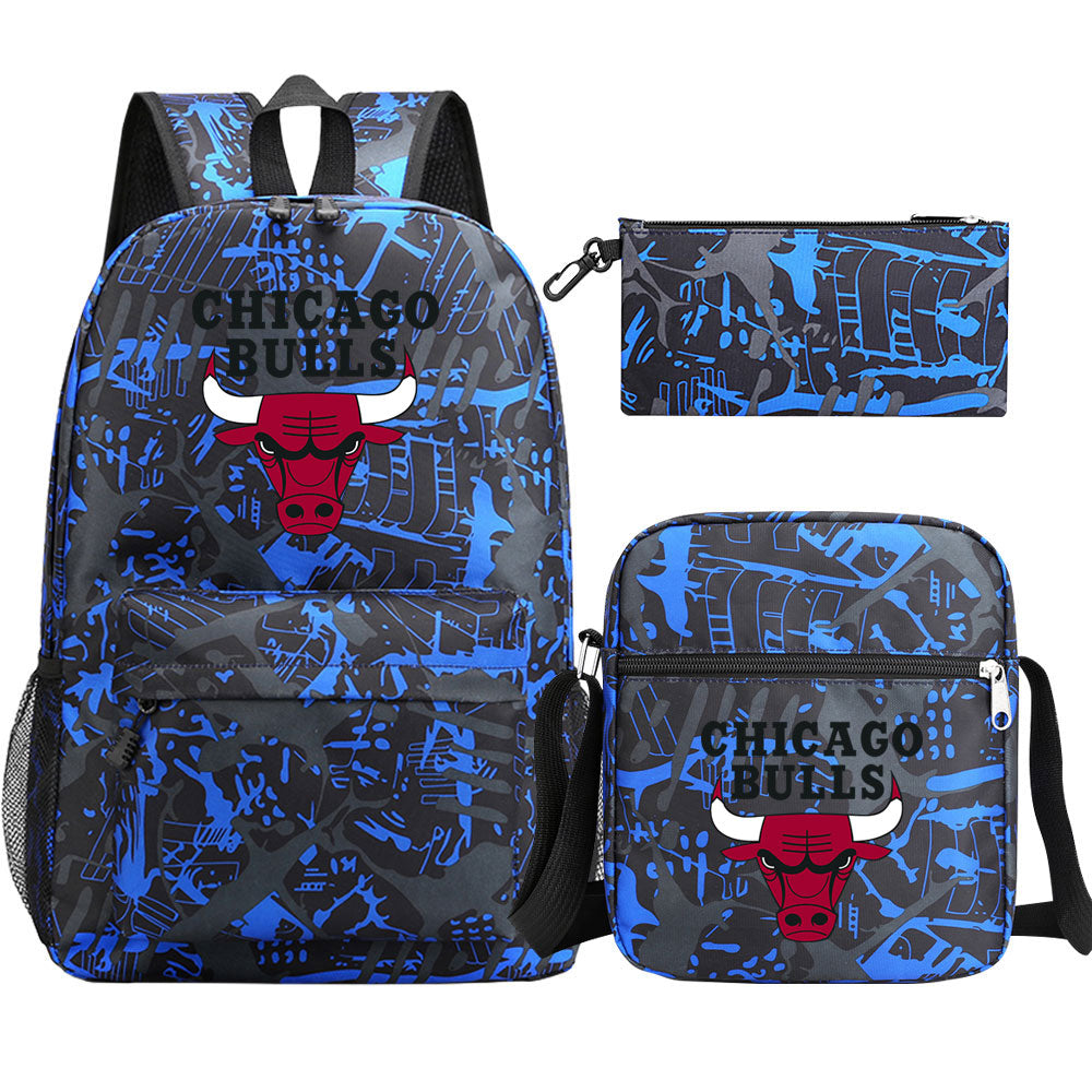Chicago Bulls Schoolbag Backpack Shoulder Bag Pencil Bag 3pcs set for Kids Students