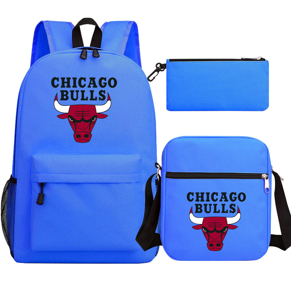 Chicago Bulls Schoolbag Backpack Shoulder Bag Pencil Bag 3pcs set for Kids Students