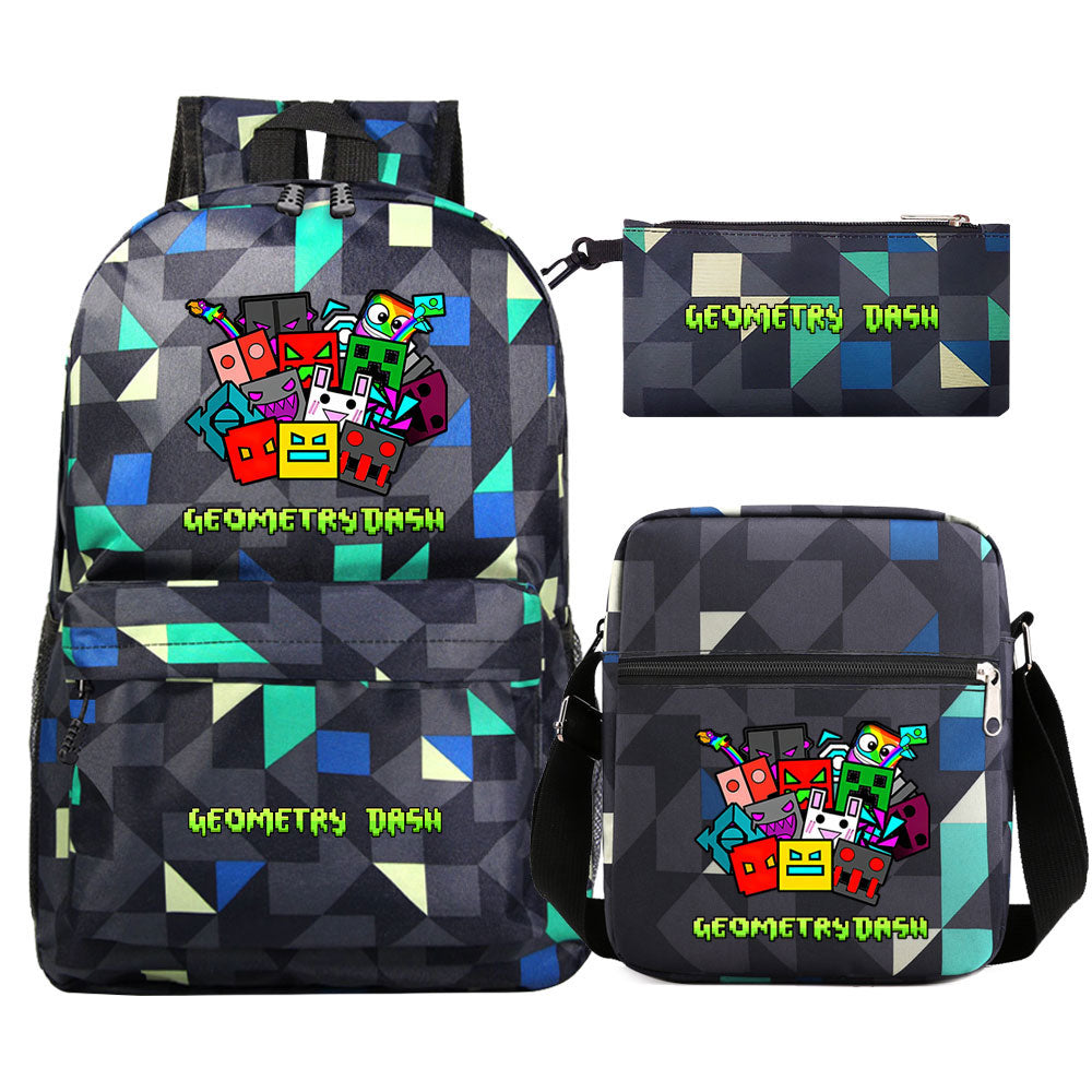 Geometry Dash Schoolbag Backpack Shoulder Bag Pencil Case set for Kids Students