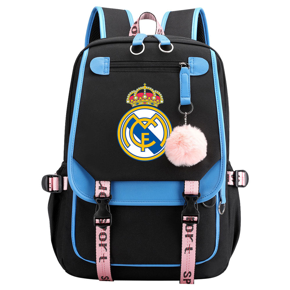 Real Madrid Football Club Waterproof Backpack School Notebook Travel Bags USB Charging
