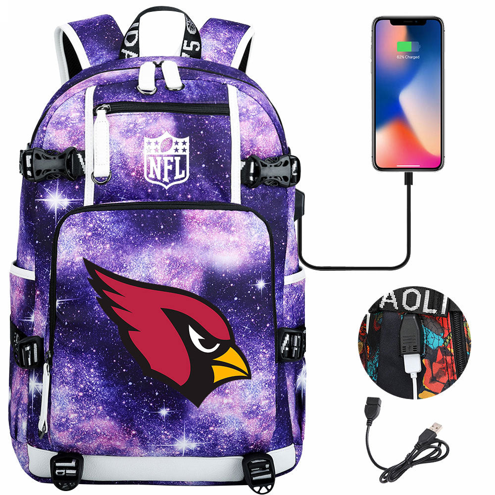 Arizona Cardinals Football Team USB Charging Backpack School Notebook Travel Bags