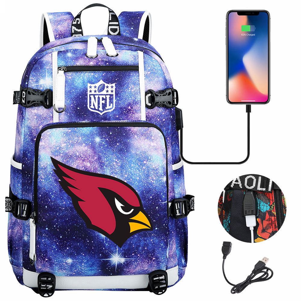 Arizona Cardinals Football Team USB Charging Backpack School Notebook Travel Bags