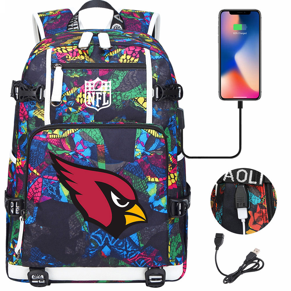 Arizona Cardinals Football Team USB Charging Backpack School Notebook Travel Bags