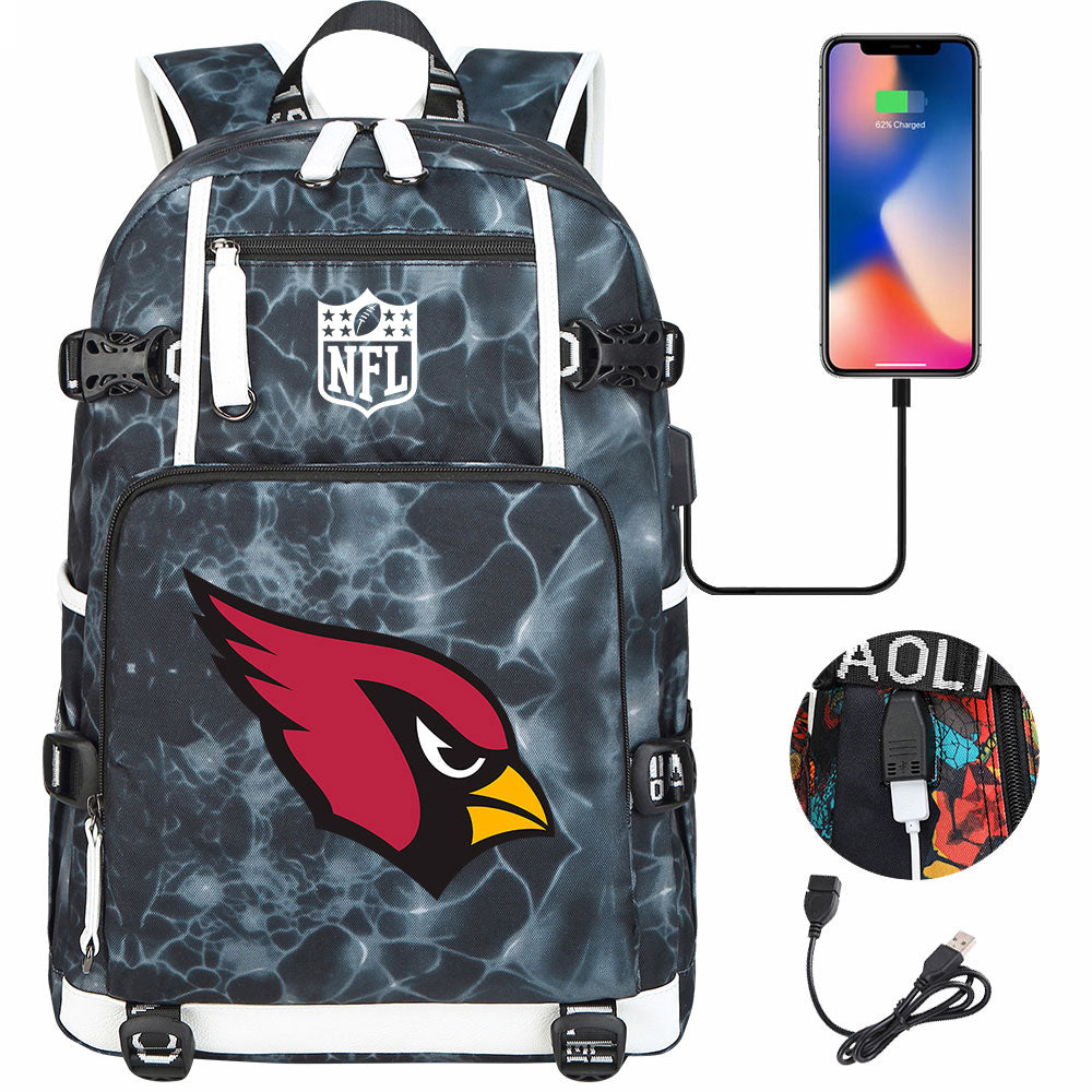 Arizona Cardinals Football Team USB Charging Backpack School Notebook Travel Bags