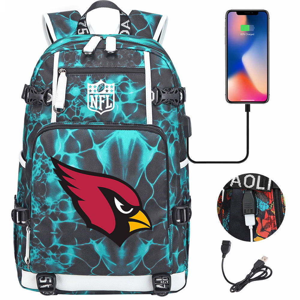 Arizona Cardinals Football Team USB Charging Backpack School Notebook Travel Bags