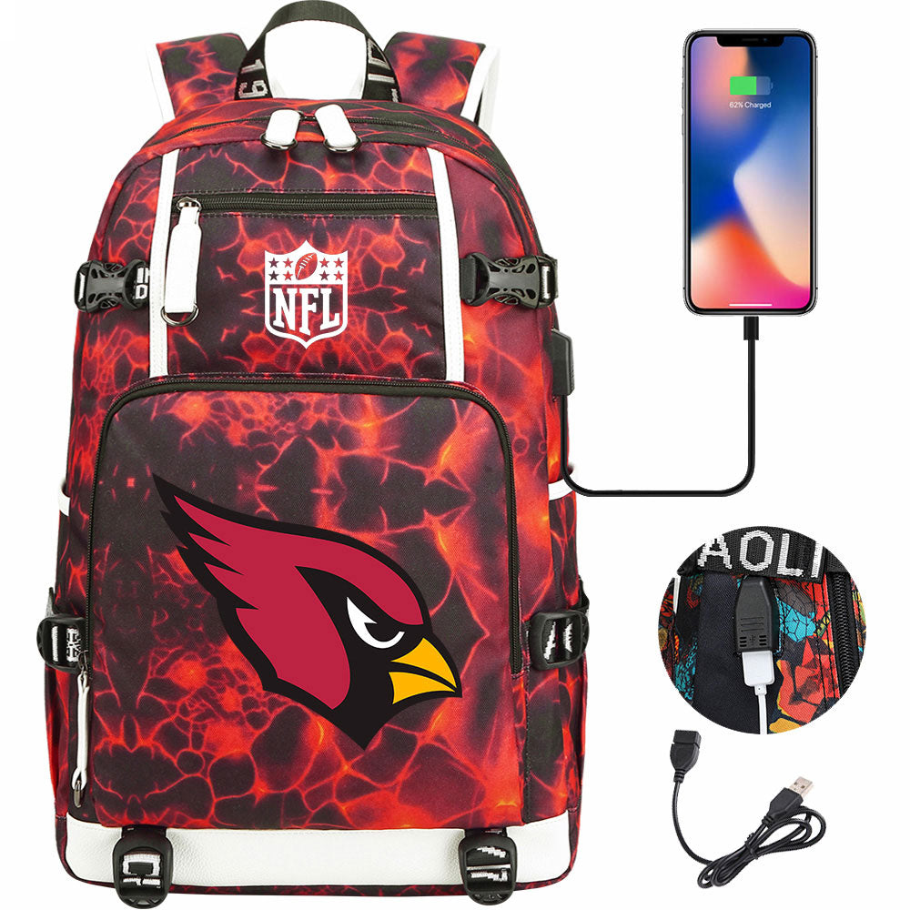 Arizona Cardinals Football Team USB Charging Backpack School Notebook Travel Bags