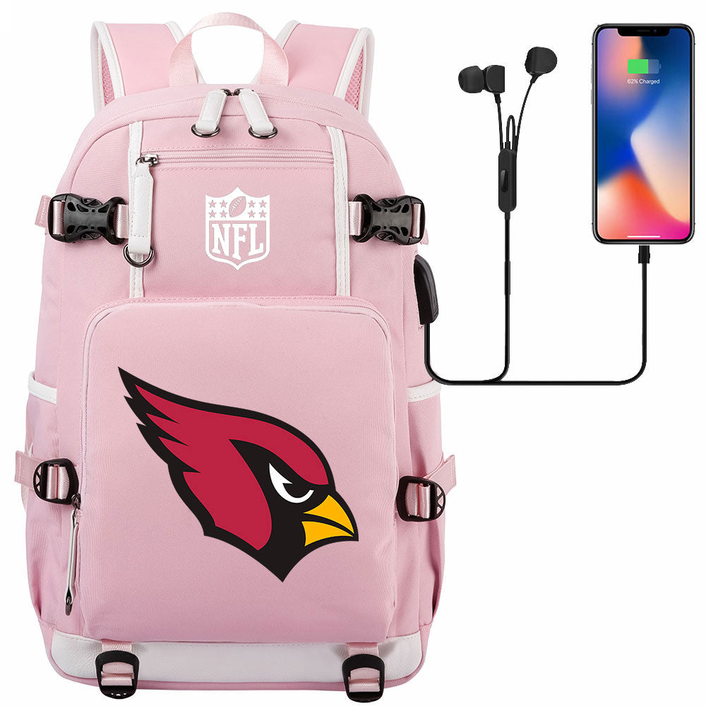 Arizona Cardinals Football Team USB Charging Backpack School Notebook Travel Bags