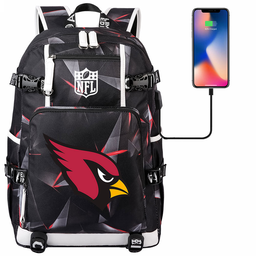 Arizona Cardinals Football Team USB Charging Backpack School Notebook Travel Bags