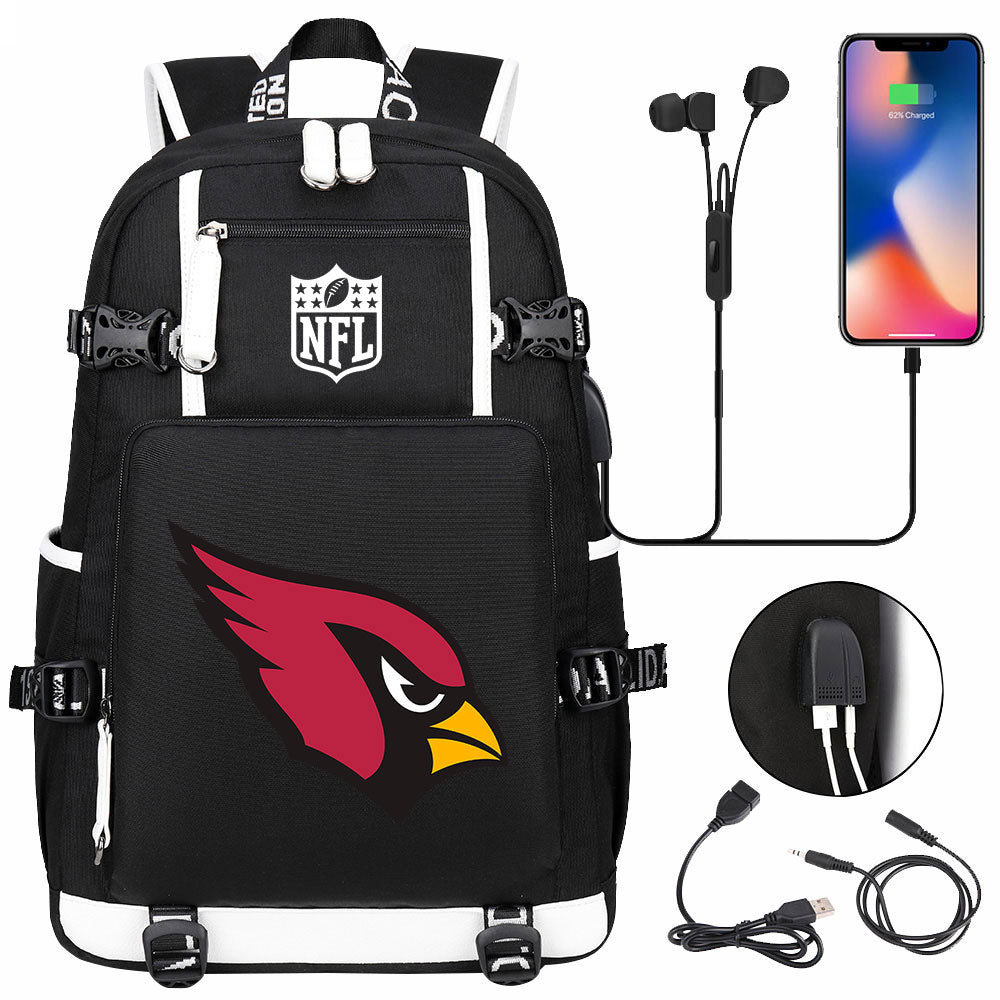 Arizona Cardinals Football Team USB Charging Backpack School Notebook Travel Bags