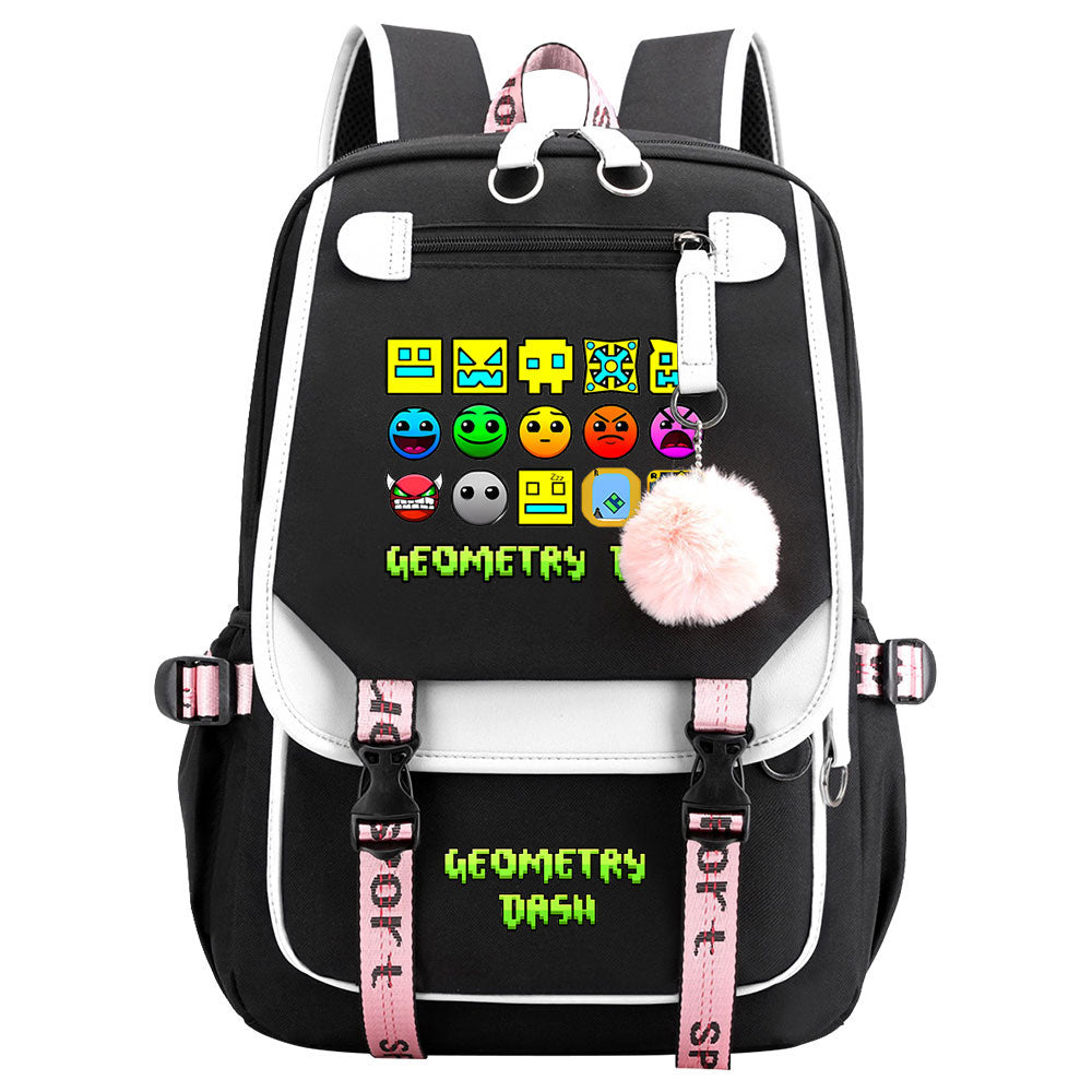 Geometry Dash Waterproof Backpack School Notebook Travel Bags USB Charging