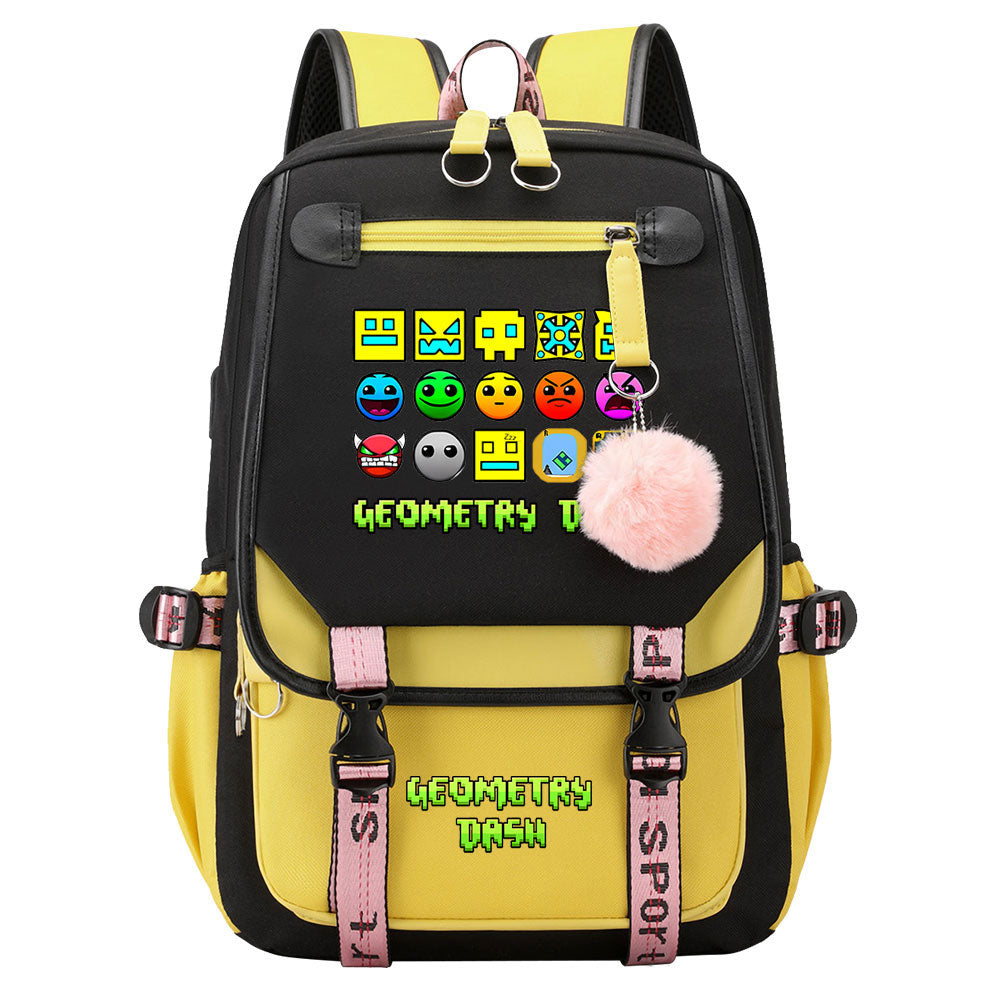 Geometry Dash Waterproof Backpack School Notebook Travel Bags USB Charging
