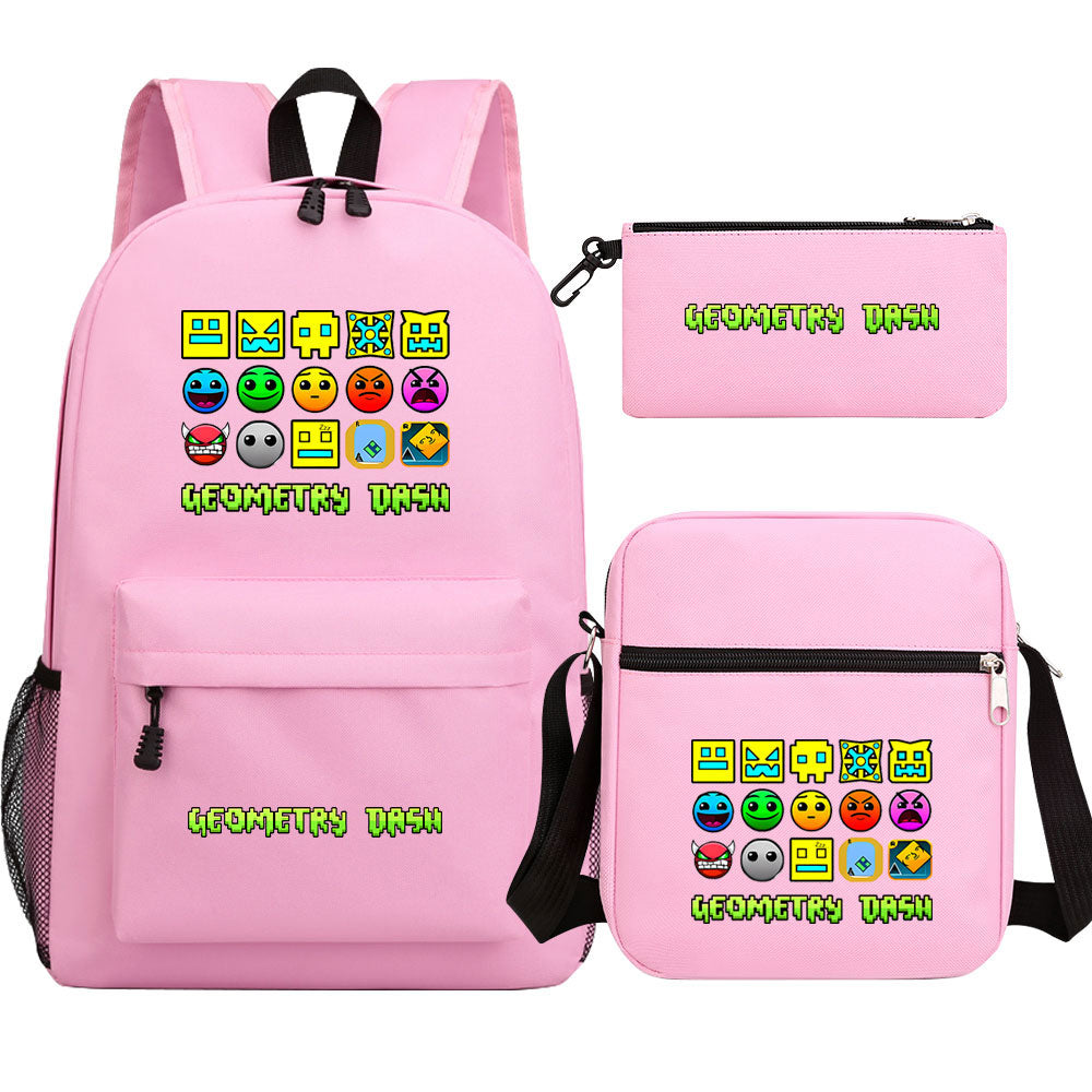 Geometry Dash Schoolbag Backpack Shoulder Bag Pencil Case set for Kids Students