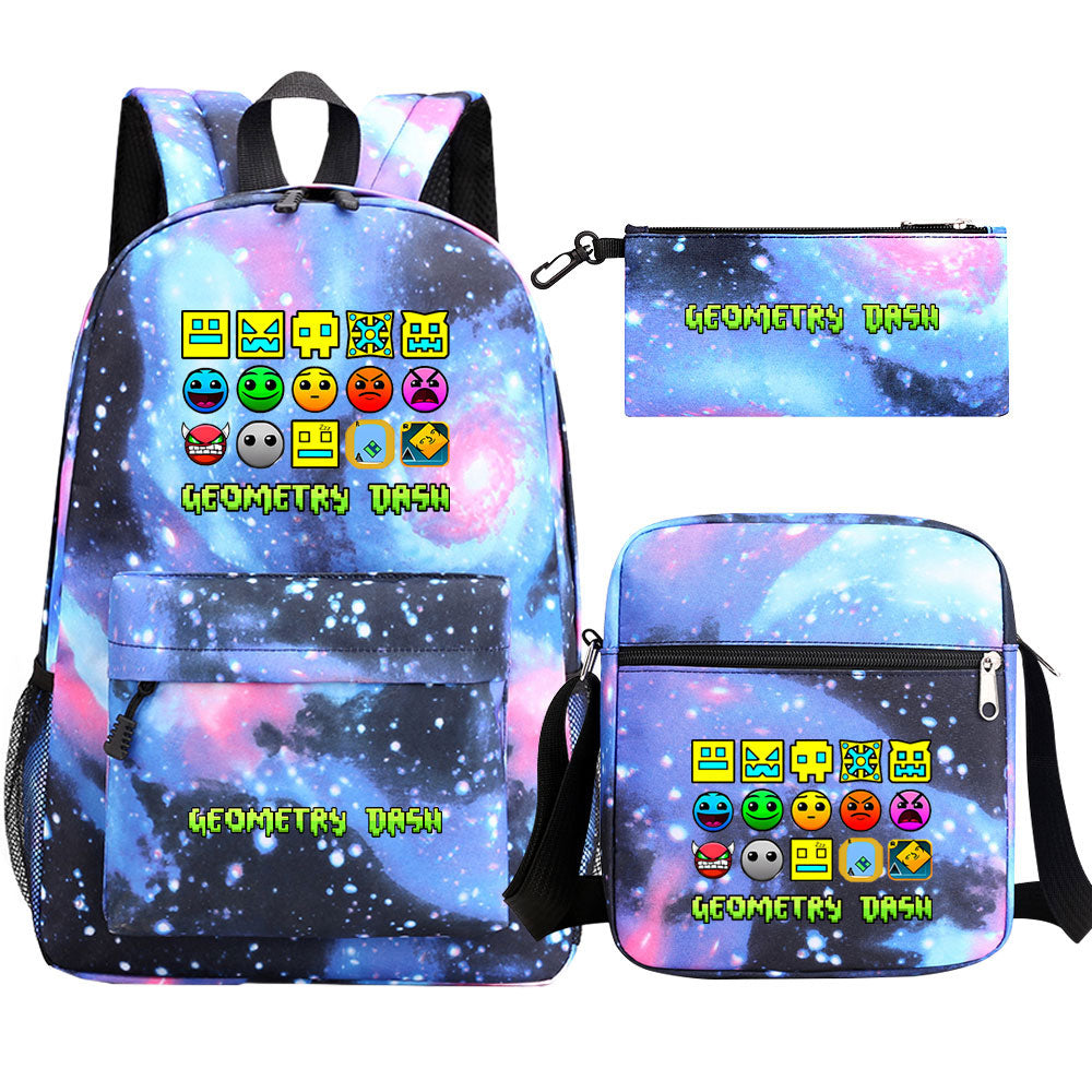 Geometry Dash Schoolbag Backpack Shoulder Bag Pencil Case set for Kids Students