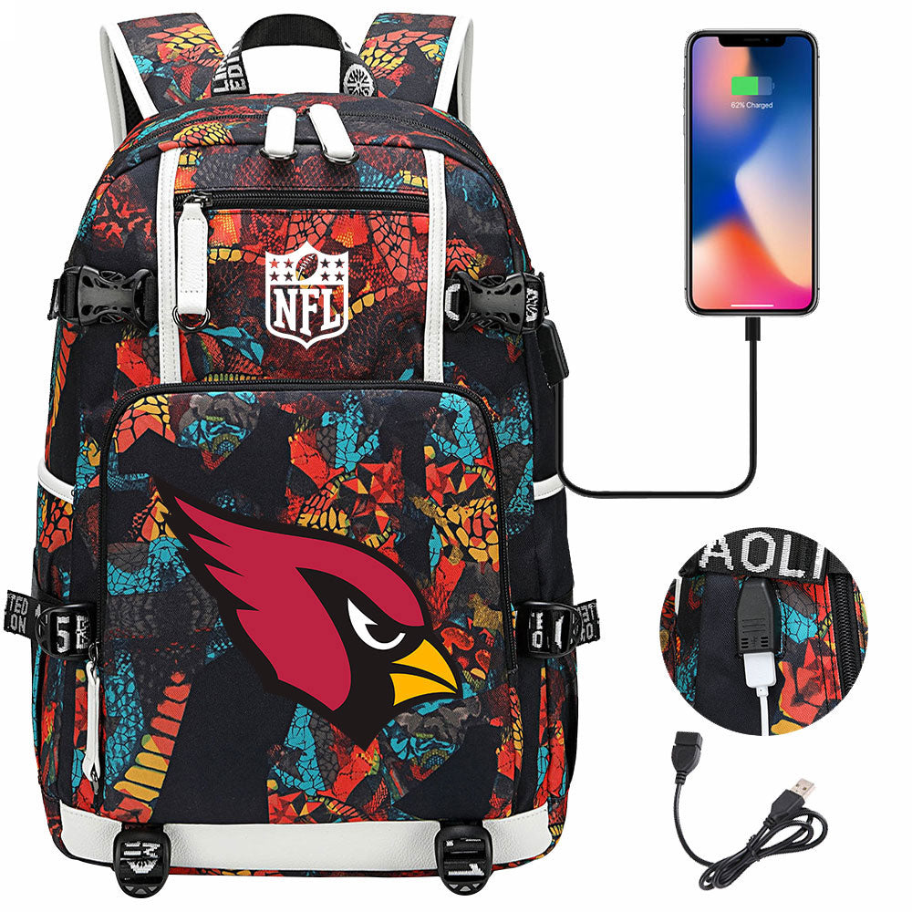 Arizona Cardinals Football Team USB Charging Backpack School Notebook Travel Bags