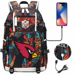 Arizona Cardinals Football Team USB Charging Backpack School Notebook Travel Bags