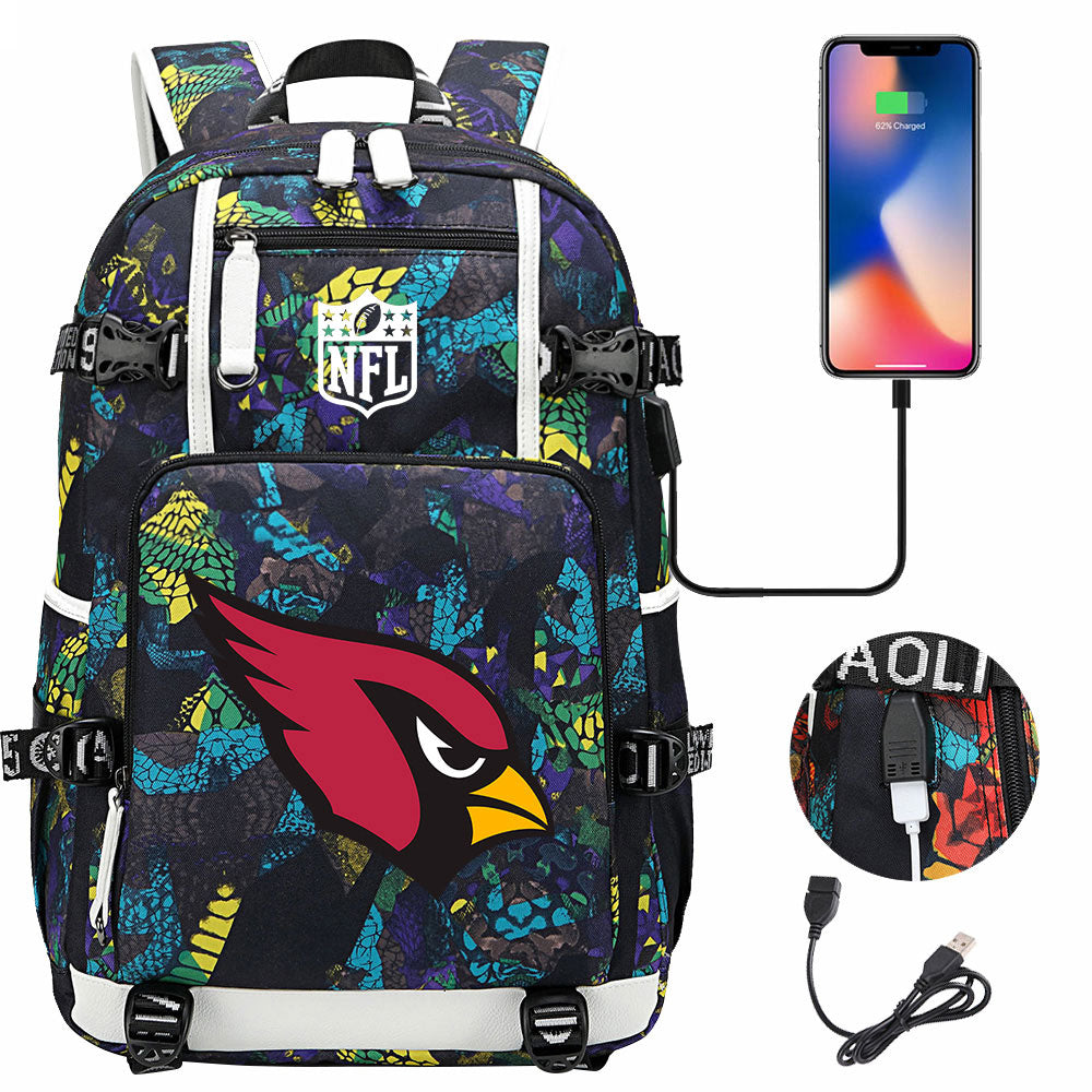 Arizona Cardinals Football Team USB Charging Backpack School Notebook Travel Bags