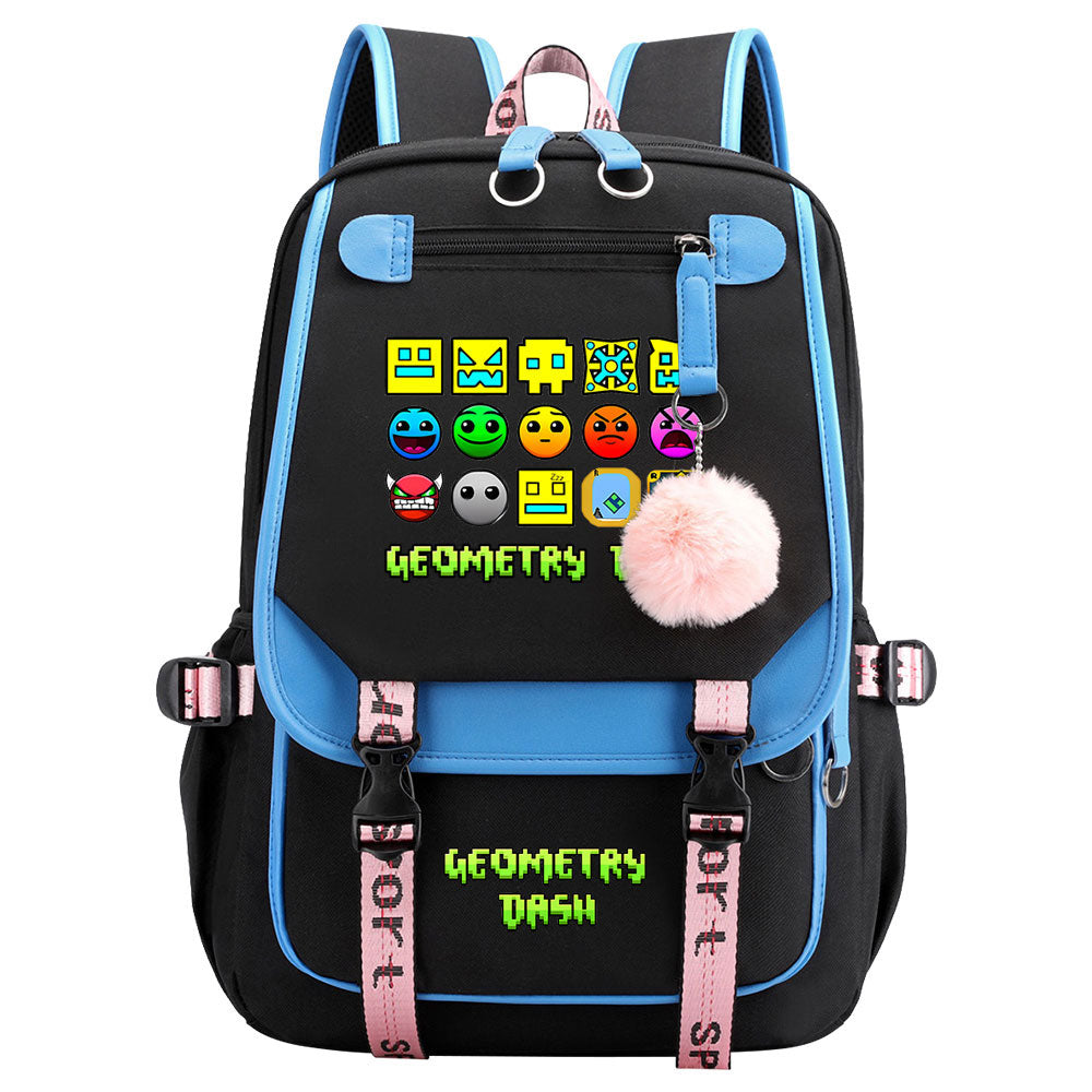 Geometry Dash Waterproof Backpack School Notebook Travel Bags USB Charging