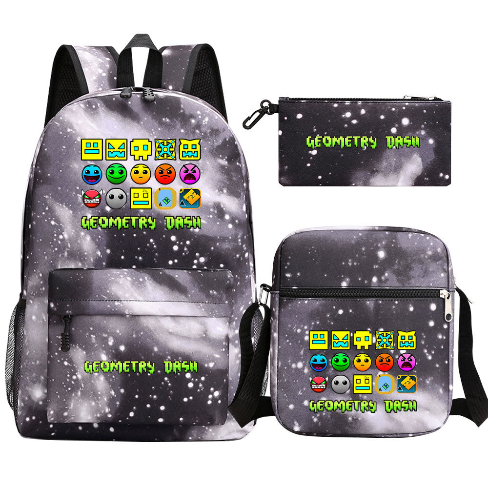 Geometry Dash Schoolbag Backpack Shoulder Bag Pencil Case set for Kids Students